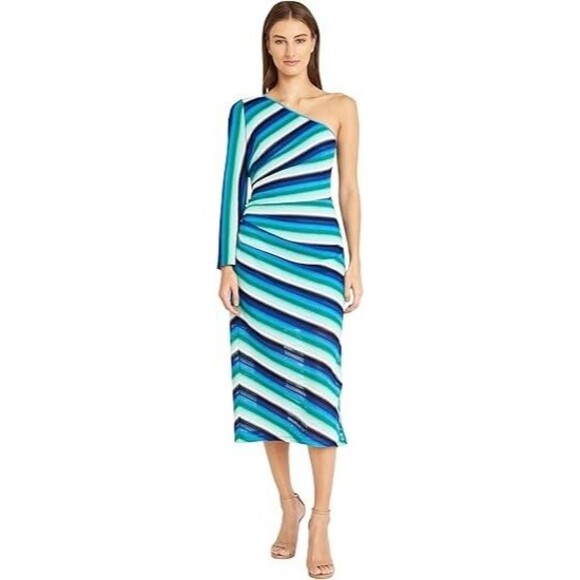 Donna Morgan One Shoulder Ruched Maxi Dress, Multi, 14 - Picture 1 of 3
